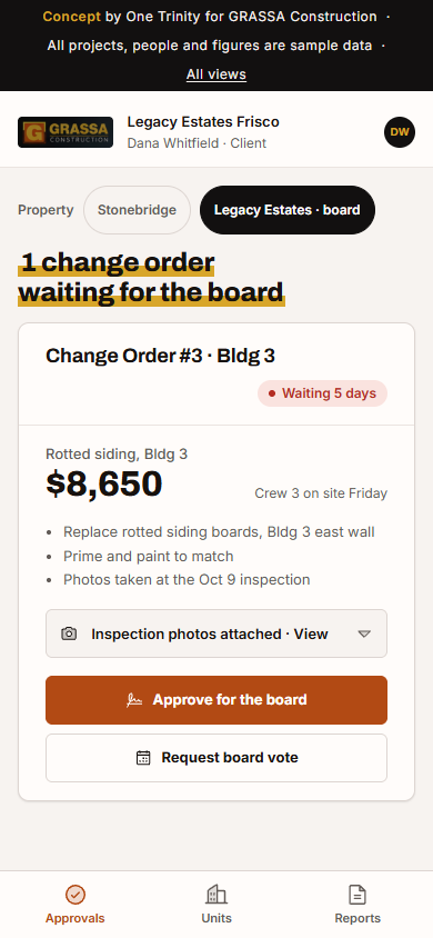 Client portal: Legacy Estates board change order